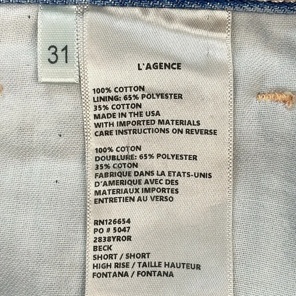 NWT L’Agence Beck Short Cutoff Jean High Rise Fontana Sz 31